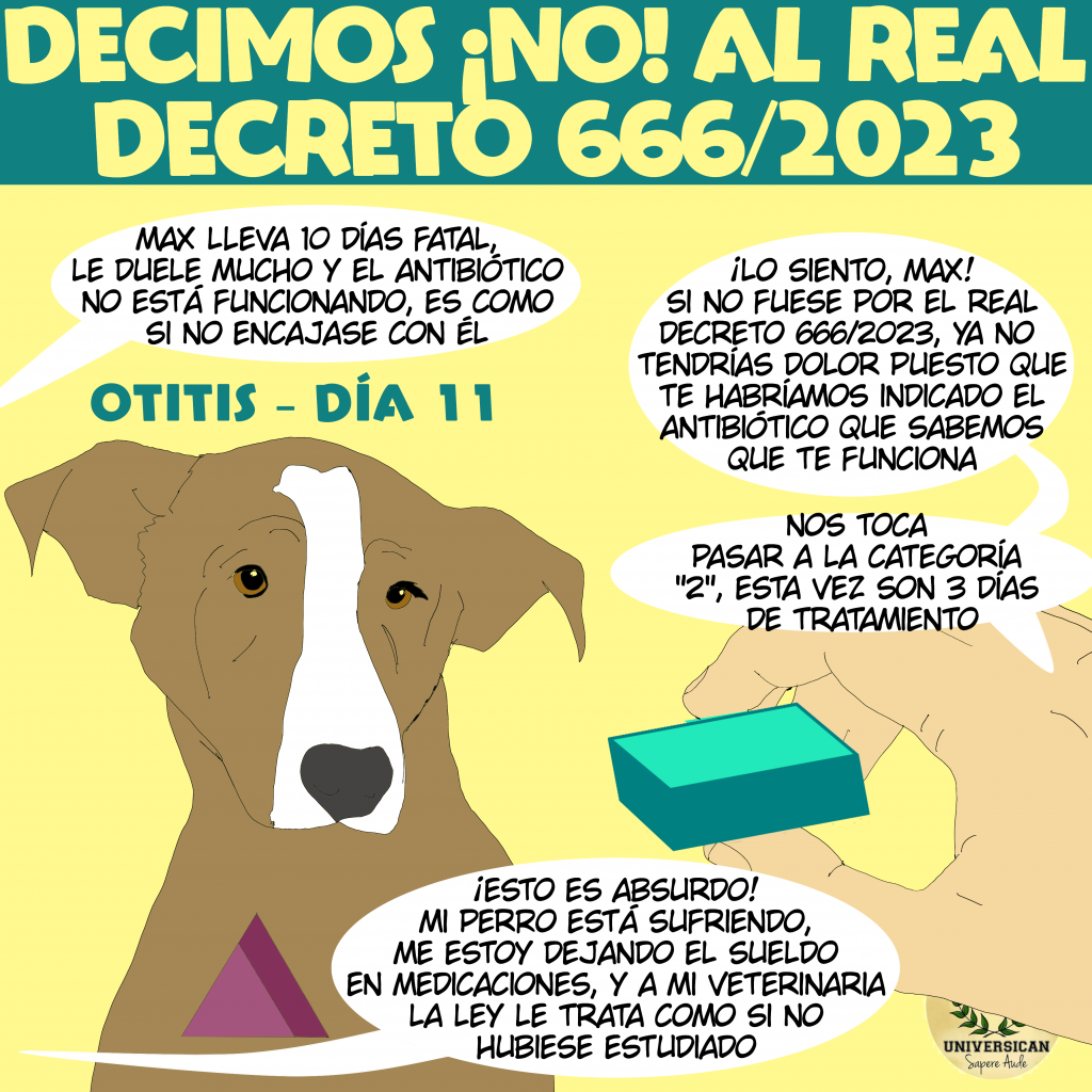 Con el Real Decreto 666/2023, el protocolo obliga a probar primero medicaciones menos efectivas, recetar solo medicamentos veterinarios, y comprar envases grandes. Esto retrasa el tratamiento, aumenta los costos y complica el acceso a la solución adecuada.