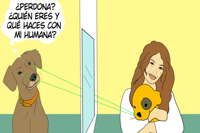 Un perro ve cómo su humana abraza lo que él piensa que es otro perro—en realidad, un peluche bastante realista—y no puede evitar sentir celos.