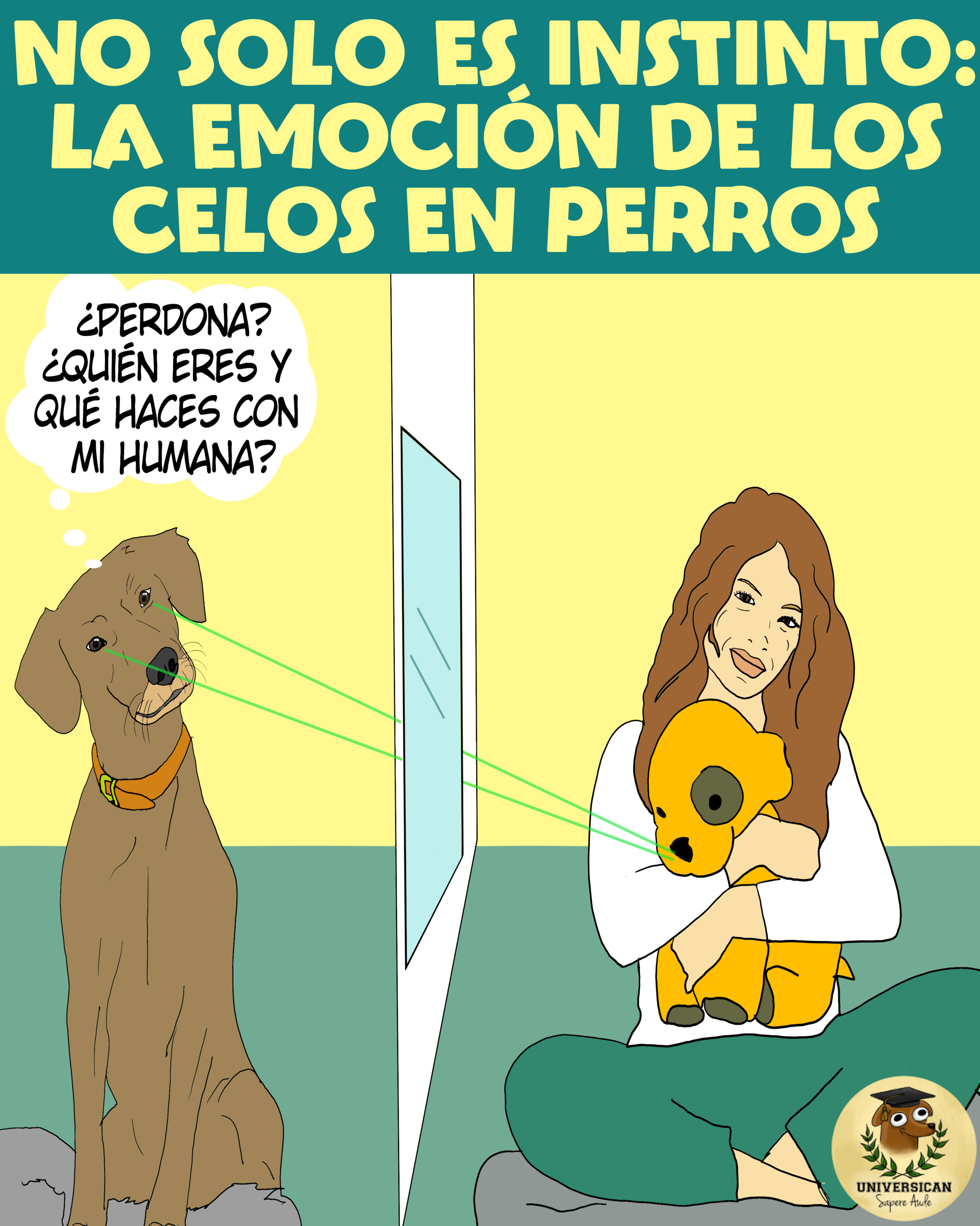 Un perro ve cómo su humana abraza lo que él piensa que es otro perro—en realidad, un peluche bastante realista—y no puede evitar sentir celos.