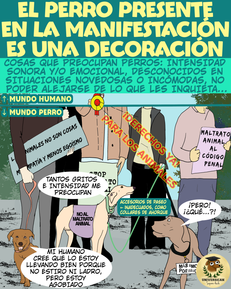 El perro ejn una manifestación es una decoración. No le lleves a la mani.