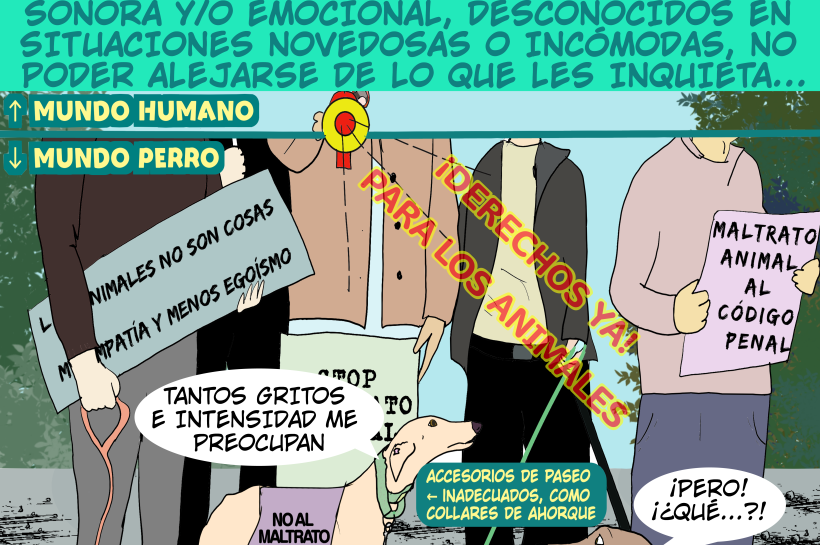 El perro ejn una manifestación es una decoración. No le lleves a la mani.