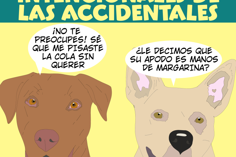 Dos perros comentan que saben que su humano es torpe, y que no les ha pisado la cola con intención.