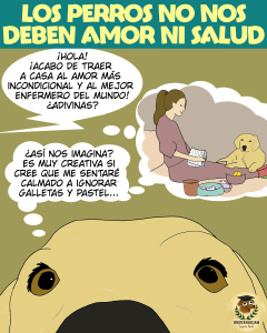 Cómic didáctico de Universican sobre etología cognitiva y perros.