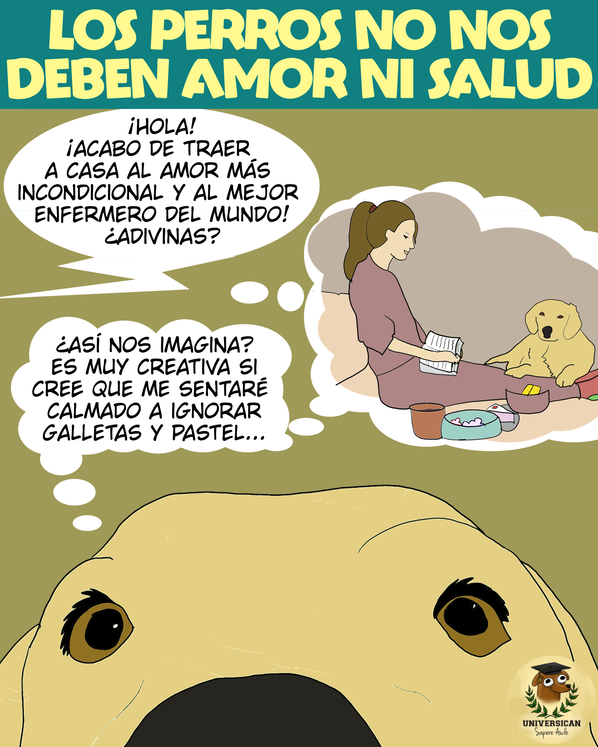 Cómic didáctico de Universican sobre etología cognitiva y perros.